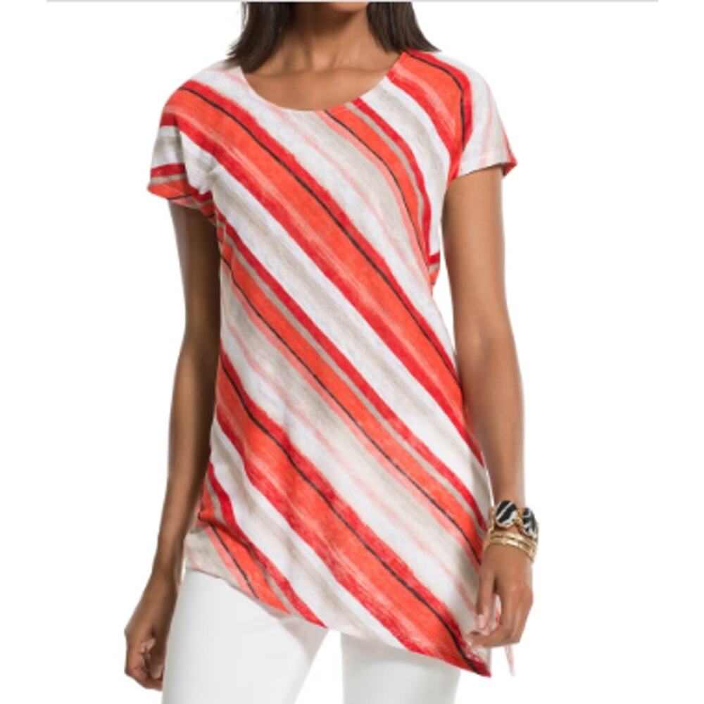 Chicos Womens Sweater Short Sleeve Diagonal Stripes Modern Classic Size Large